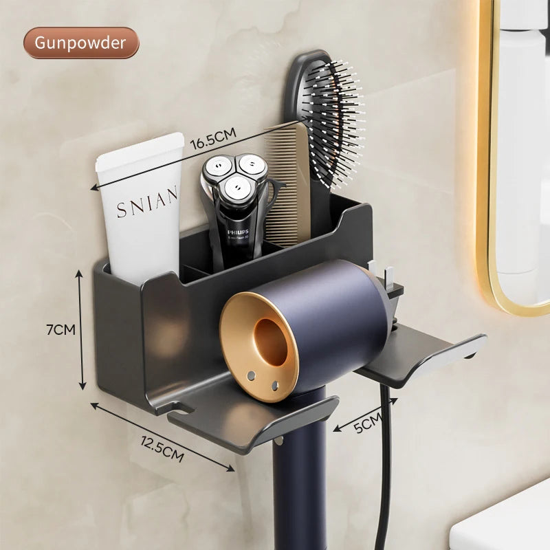 Hair Dryer Holder Wall Mounted Wall Dryer Cradle White Black Grey Hairdryer Blow Dryer Organizer for Bathroom Bathroom Shelves