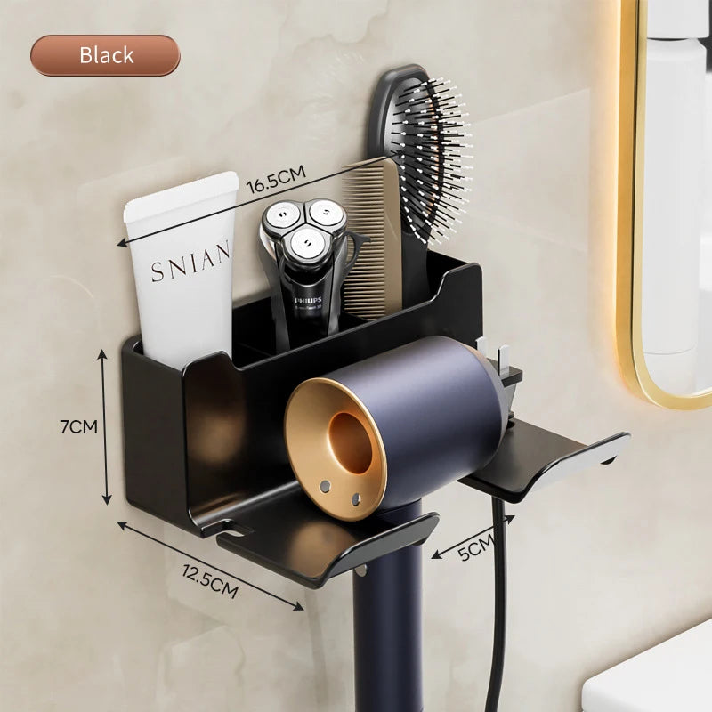 Hair Dryer Holder Wall Mounted Wall Dryer Cradle White Black Grey Hairdryer Blow Dryer Organizer for Bathroom Bathroom Shelves