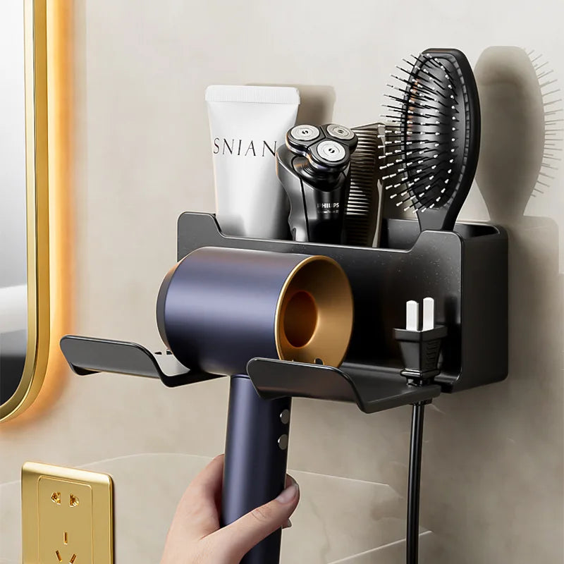 Hair Dryer Holder Wall Mounted Wall Dryer Cradle White Black Grey Hairdryer Blow Dryer Organizer for Bathroom Bathroom Shelves
