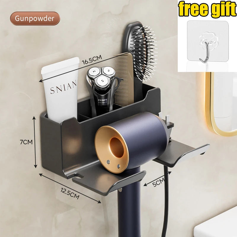 Hair Dryer Holder Wall Mounted Wall Dryer Cradle White Black Grey Hairdryer Blow Dryer Organizer for Bathroom Bathroom Shelves