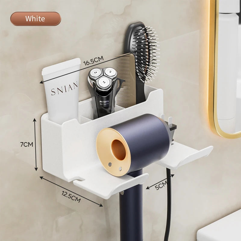 Hair Dryer Holder Wall Mounted Wall Dryer Cradle White Black Grey Hairdryer Blow Dryer Organizer for Bathroom Bathroom Shelves