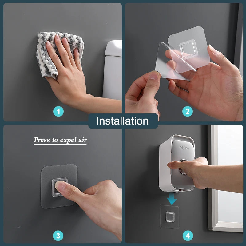 MENGNI Toothpaste Dispenser Wall-Mounted Bathroom Toothpaste Squeezer Punch-Free Toothbrush Holder Rack manual operation