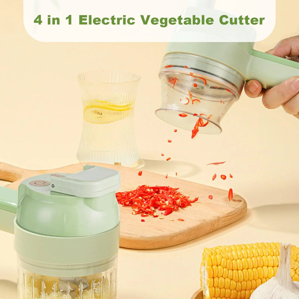 4 in 1 Handheld Electric Vegetable Cutter Wireless Food Processor Vegetable Slicer Set Pepper Garlic Mash Minced Cooking Gadgets