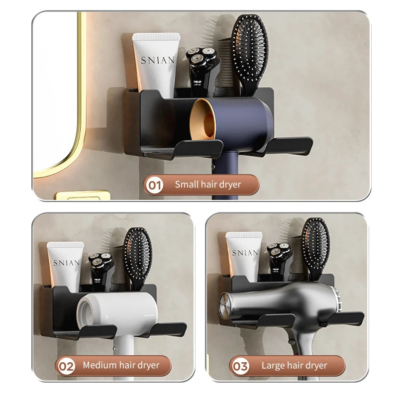 Hair Dryer Holder Wall Mounted Wall Dryer Cradle White Black Grey Hairdryer Blow Dryer Organizer for Bathroom Bathroom Shelves